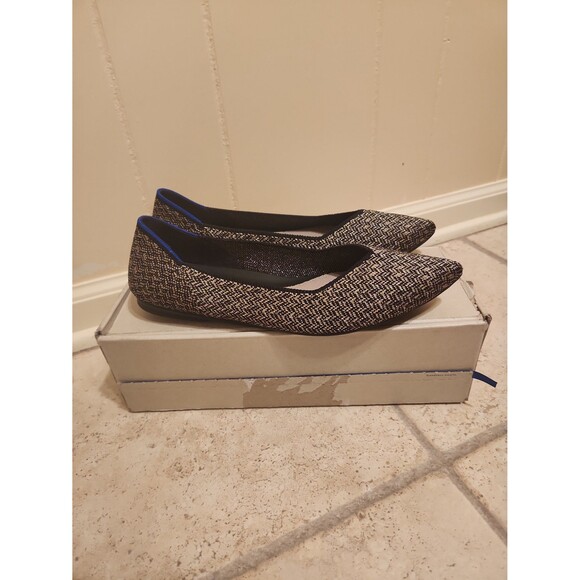 Rothy's "The Point" Flats in "Sparkle Herringbone" Black & Gold Size 10.5 - Picture 1 of 12